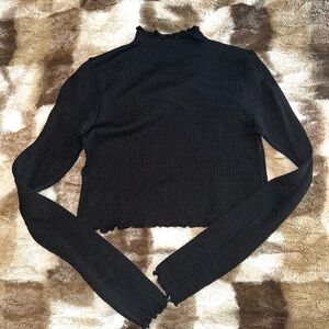 Frilly Black Long Sleeve Cropped Top